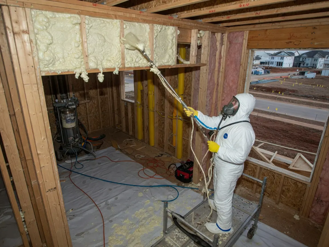 New construction spray foam insulation in open stud walls in Sand Springs